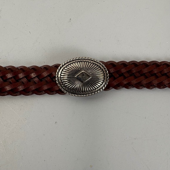 Women's  Size M Brown Braided Woven Leather Belt Silver-Tone Concho Accents - Picture 8 of 10